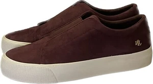 RALPH LAUREN ISLA-SK-ATH BURGUNDY LEATHER SNEAKERS MISMATCH SIZE R-8 L-7 NEW - Picture 1 of 6