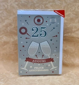 BIGLIETTO AUGURI ANNIVERSARIO MATRIMONIO 25 ANNI GRIGIA cod.26998 - Imagen 1 de 2