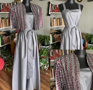 Vtg Gown/Sequin Jacket/Belt LUXE Metallic Gray Pink 60s Party Formal Mod GLAM - Picture 1 of 13