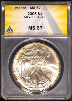 2005 $1 Silver American Eagle MS 67 ANACS # 7726108 + Bonus - Image 1 of 2