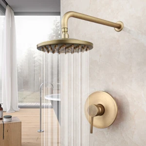 Bathroom Round Antique Brass  8" Shower Faucet Set Wall Mounted Mixer Taps - Picture 1 of 10