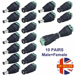10 Pairs Male&Female DC Power Jack Plug Adapter 5.5mm x 2.1mm for CCTV LED Strip - Picture 1 of 7