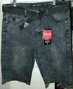 Rocawear Black Acid Wash Stretch Denim Belted Jean Shorts Mens Waist 32 NWT - Picture 1 of 7