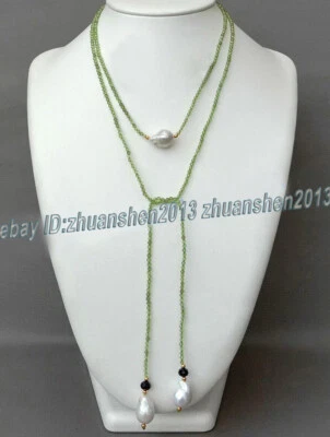 Collar colgante de perlas barrocas Keshi blancas naturales gema de peridoto verde facetado de 3 mm Foto 1 de 3
