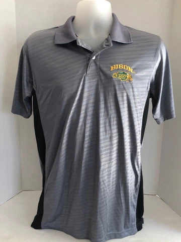 North Dakota State Bison NDSU Polo Shirt Mens Medium Russell Athletics Gray Cover