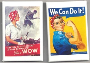 2 NEW Pins w/ WWII Women Imagery ~ WE CAN DO IT! & She's a WOW! Nat'l Archives - Picture 1 of 2