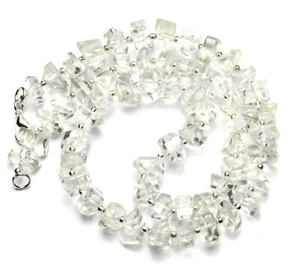 Natural Gem Rock Crystal Quartz 8 to 9mm Size Faceted Nugget Beads Necklace 18" - Picture 1 of 2