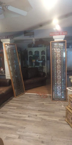 2 LARGE ANTIQUE STAINED GLASS  WINDOW panes  7ft x 22 in (antique) Cover