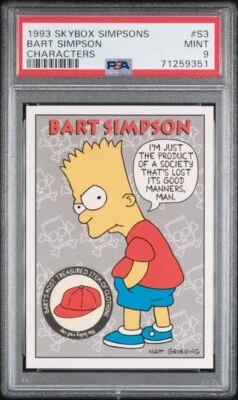 1993 Skybox Simpsons Bart Simpson S3 First Character PSA 9 RARE Vintage; - Image 1 of 2