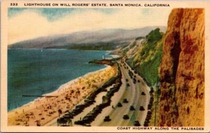 LIGHTHOUSE Will Rogers Estate SANTA MONICA, California CA linen Postcard - Picture 1 of 2