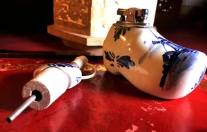 Vintage Delft Holland Porcelain Hand Painted Shoe Lighter & Wine Bottle Stopper - Picture 1 of 12
