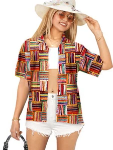 LA LEELA Women's Casual Beach Blouses Shirt Collared Blouse Short Sleeve Button - Picture 1 of 3