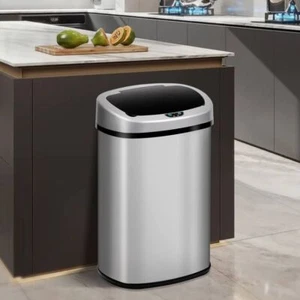 13-Gallon Touch Free Automatic Trash Can Stainless Steel Kitchen Gaebage Can New - Picture 1 of 12