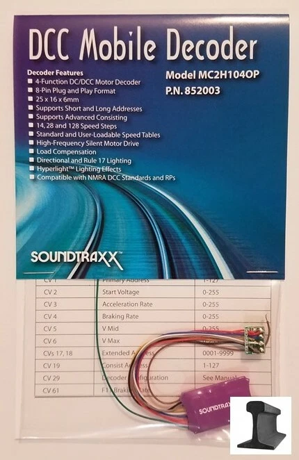 SoundTraxx ~ New 2025 ~ DCC Motor Decoder ~ MC2H104OP ~ 8 Pin W/Harness ~ 852003 - Image 1 of 1
