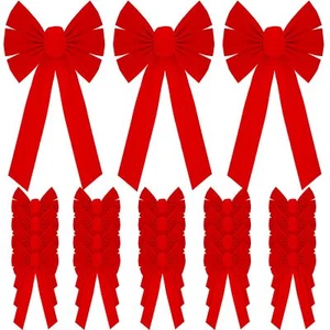 24 Pieces Large Red Christmas Velvet Bows 10 x 20 Inch Green Christmas Wreath... - Picture 1 of 7