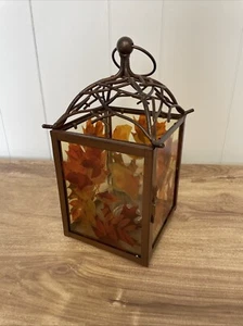Yankee Candle Co. Iron Leaf Lantern Autumn Leaves /Glass FREE SHIPPING - Picture 1 of 7