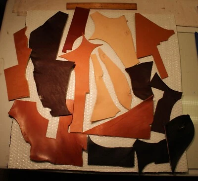 1 Lb. 9 OZ. Varias piezas remanentes de cuero de chatarra Wickett & Craig de 7-12 OZ de grosor Foto 1 de 4