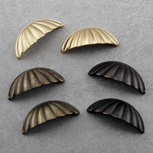 Shell Cup Handles Antique Brass Half Moon Vintage Cupboard Drawer Pulls Door - Picture 1 of 21