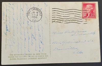 Fort Lauderdale, Florida Post Card - mailed June 18, 1956 to Danville, IL - FL - Image 1 of 2