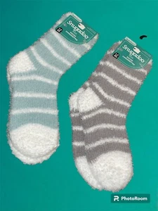 Snugadoo Kids Socks (2 Pairs) New w/Tags. Striped Grey/White Aqua/White - Picture 1 of 2