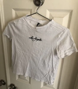 Divided By H&M Los Angeles Girls White Short Sleeve Shirt Size XS Fast Ship READ - Picture 1 of 5