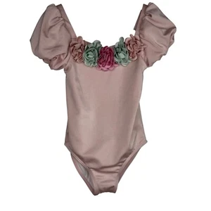 Janie and Jack 4T Rosette Puff Sleeve One Piece Swimsuit Crystal Rose 3D Floral - Picture 1 of 11