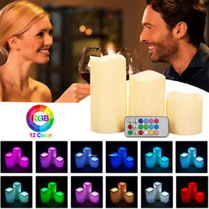 Set of 3 real wax plastic candles with color changing with remote control LED LO