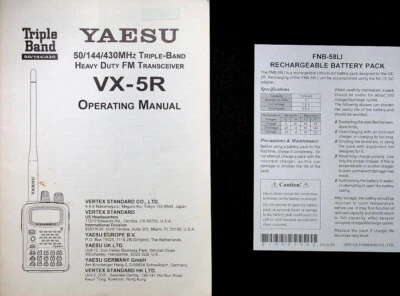 YAESU VX-5R HT ТРАНСИВЕР ОРИГИНАЛЬНАЯ ИНСТРУКЦИЯ + ДВУСТОРОННИЕ ДИАГРАММЫ 11x17 дюймов - Изображение 1 из 3