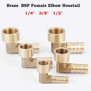 Brass Pipe Fitting BSP Female Elbow Hosetail Connectors Barb Connecting Fuel Air - Picture 1 of 20