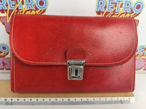 VINTAGE 80s RED ECO LEATHER CASE MUNARI TYPE SNAP CLASP PENCILS - Picture 1 of 3