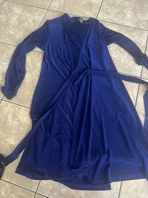Komarov L Jersey Wrap Dress Blue Stretch Made In USA  - Image 1 of 4