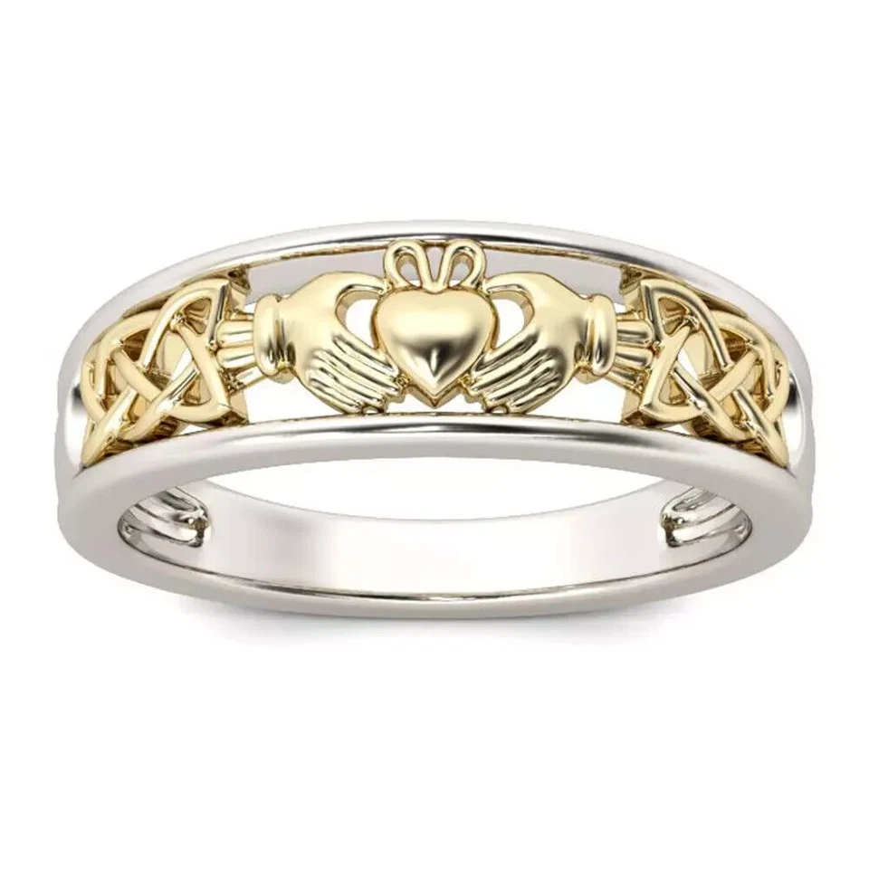 Claddagh Wedding Ring for Women 14K Two Tone Gold Plated 925 Sterling Silver - Image 1 of 4
