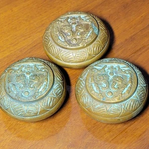 Antique 3 Bronze Doorknobs Salvage Victorian Ornate Large Eastlake HEAVY - Picture 1 of 11