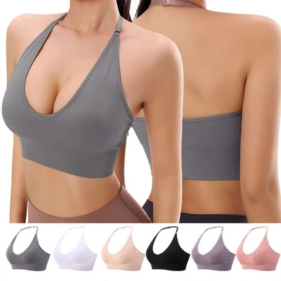 Women Padded Bra Wire Free Ajustable Halter Knitted Tank Sports Yoga Sport Bras - Image 1 of 4