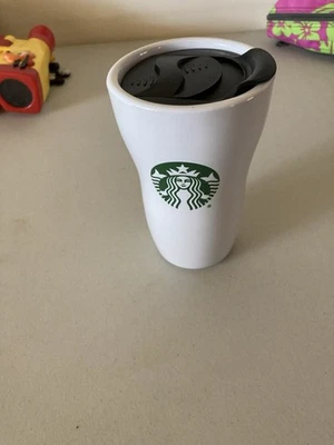 Starbucks 2016 White Ceramic Hour Glass Style Travel Tumbler 12 oz Mug w/Lid - Image 1 of 4