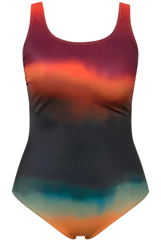 Ulla Popken Damen große Größen Badeanzug Batikstreifen ohne Softcups - Bild 1 von 1