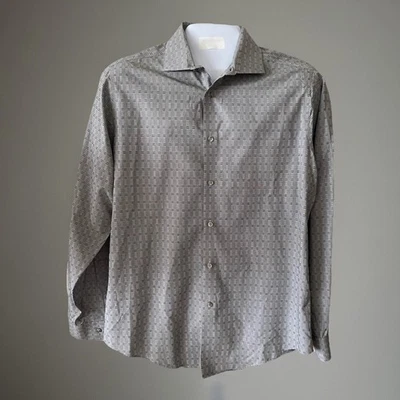 Calvin Klein Men's Slim-Fit Cotton Dress Shirt Subtle Plaid Gray 16.5 34/35 - Image 1 of 4