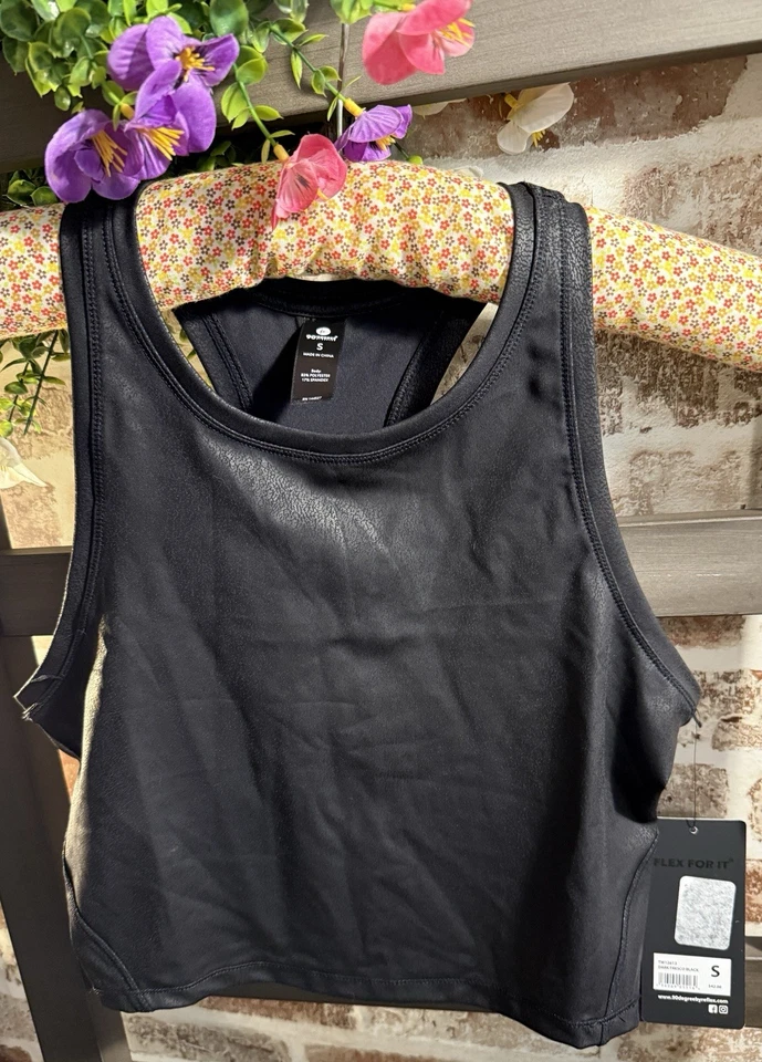 90 Degree By Reflex Black Disco Foil Embossed Racerback Crop Tank TW12613