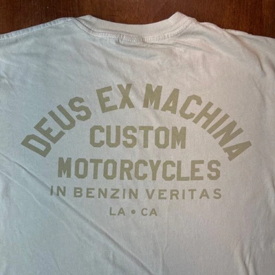 Deus Ex Machina Custom Motorcycles Los Angeles California Tan Shirt SMALL - Image 1 of 4