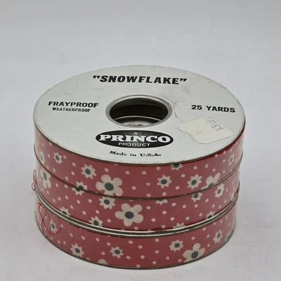 PRINCO PRODUCT fabric Ribbon Roll "Snowflake" Made in USA red flowers  - Image 1 of 4
