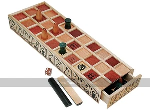 Antiguo Juego Senet Egipcio - Tablero de Madera (Cuadrados Rojos) y Dados Binarios - Imagen 1 de 4