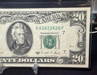 1988A  $20 Federal Reserve Note ( CHICAGO “G”)  Fancy Serial BINARY Radar  UNC - Image 1 of 4