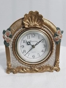 VTG Ornate Gold-Painted Resin w/ Flowers Westclox Clock Grandma's Clock Roses - Picture 1 of 12
