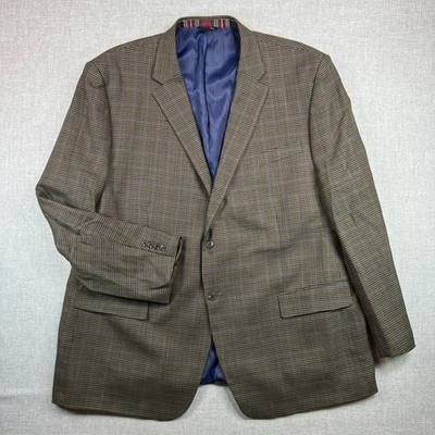 Blazer Haines & Bonner Pura Lana Nueva Pata de Gallo Hombres 46L Marrón Azul Cuadros Oficina Foto 1 de 4