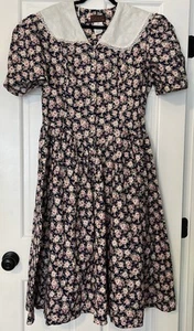 Vintage Maxikleid 18 Landhaus Kern Prärie Spitzenkragen Perlenknöpfe Blumen blau - Bild 1 von 8