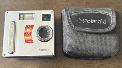 VTG RARE POLAROID PDC5070 5.1MP Silver DIGITAL CAMERA & CASE TESTED - Image 1 of 4