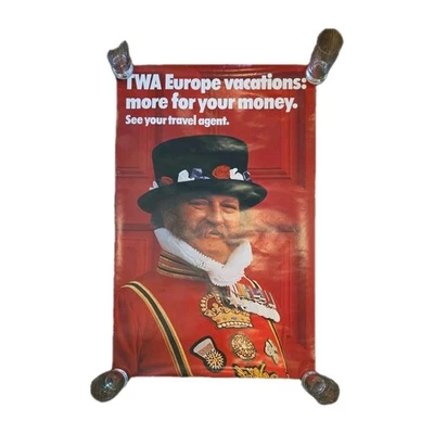 Póster vintage de TWA Airlines Europa años 80 - 32"x21" - London Beefeater Foto 1 de 4