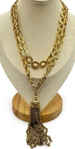 Vintage Napier Statement Tassel Necklace Belt Embossed O Links Chain Gold Tone - Picture 1 of 9
