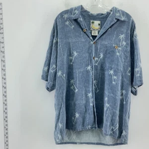 Banana Cabana Gray Silk Tropical Button-Up Shirt - Men's L - Picture 1 of 5