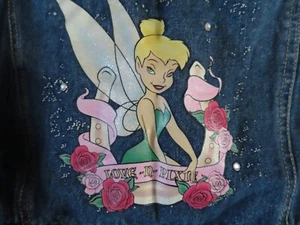 Disney Tinker Bell Denim Crop Jacket Girls 14-16 TINK Blue Jean Embroidered - Picture 1 of 9